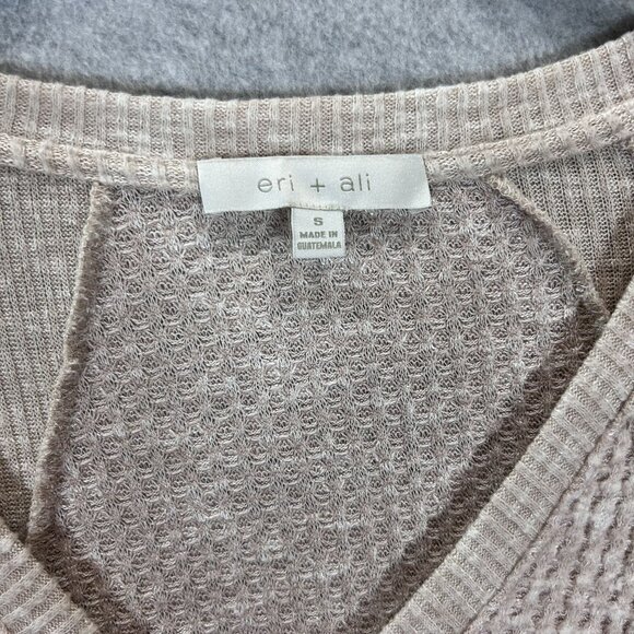 Eri + Ali Anthropologie Womens Small Beige Top Waffle Knit Long Sleeve Thermal - Picture 2 of 12
